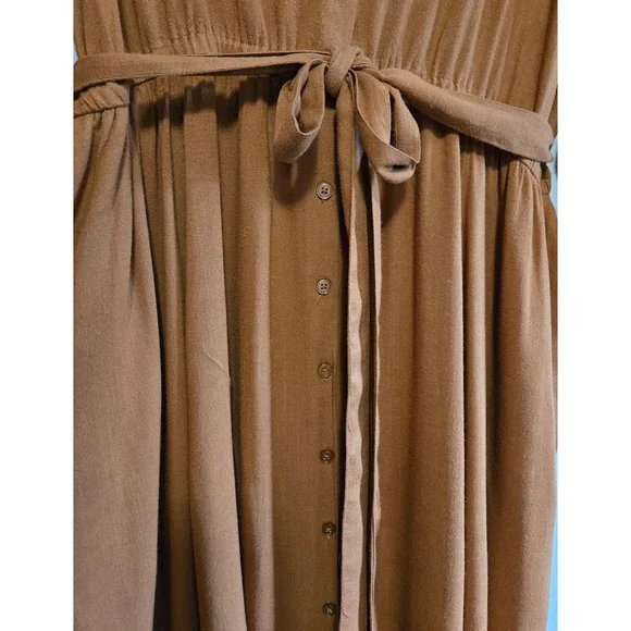Torrid Women's Mustard, Button Front Midi Shirt Dress Tie Waist Pockets Size 2 - Picture 5 of 9